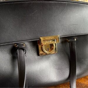 Salvatore Ferragamo Black Leather Shoulder Bag with Gold Lock